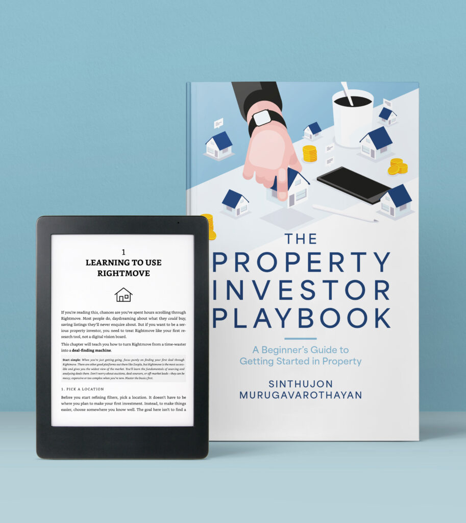 The Property Investor Playbook book cover and a tablet
